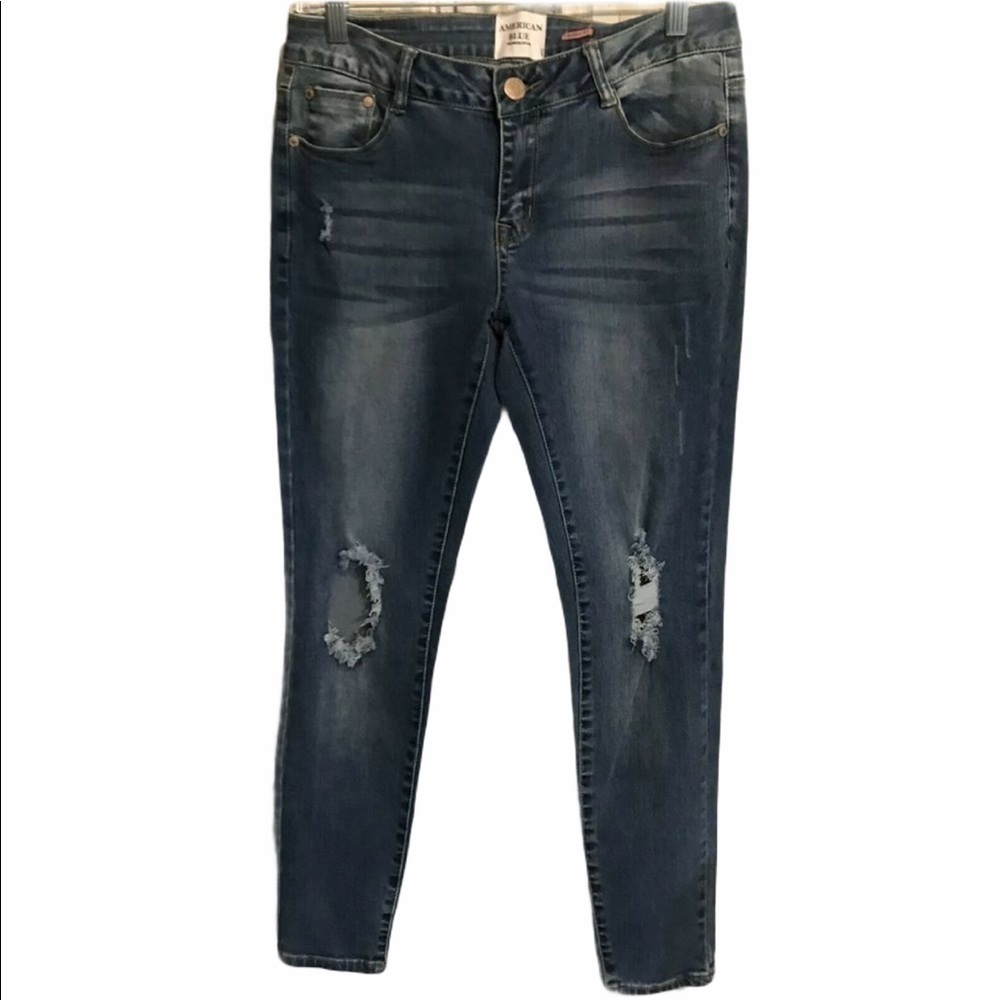 New American Blue Womens Jeans 7 Destroyed Skinny